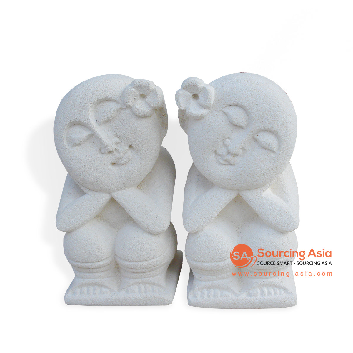 MHB049 SET OF TWO STONE DREAMING BALD FIGURE STATUES