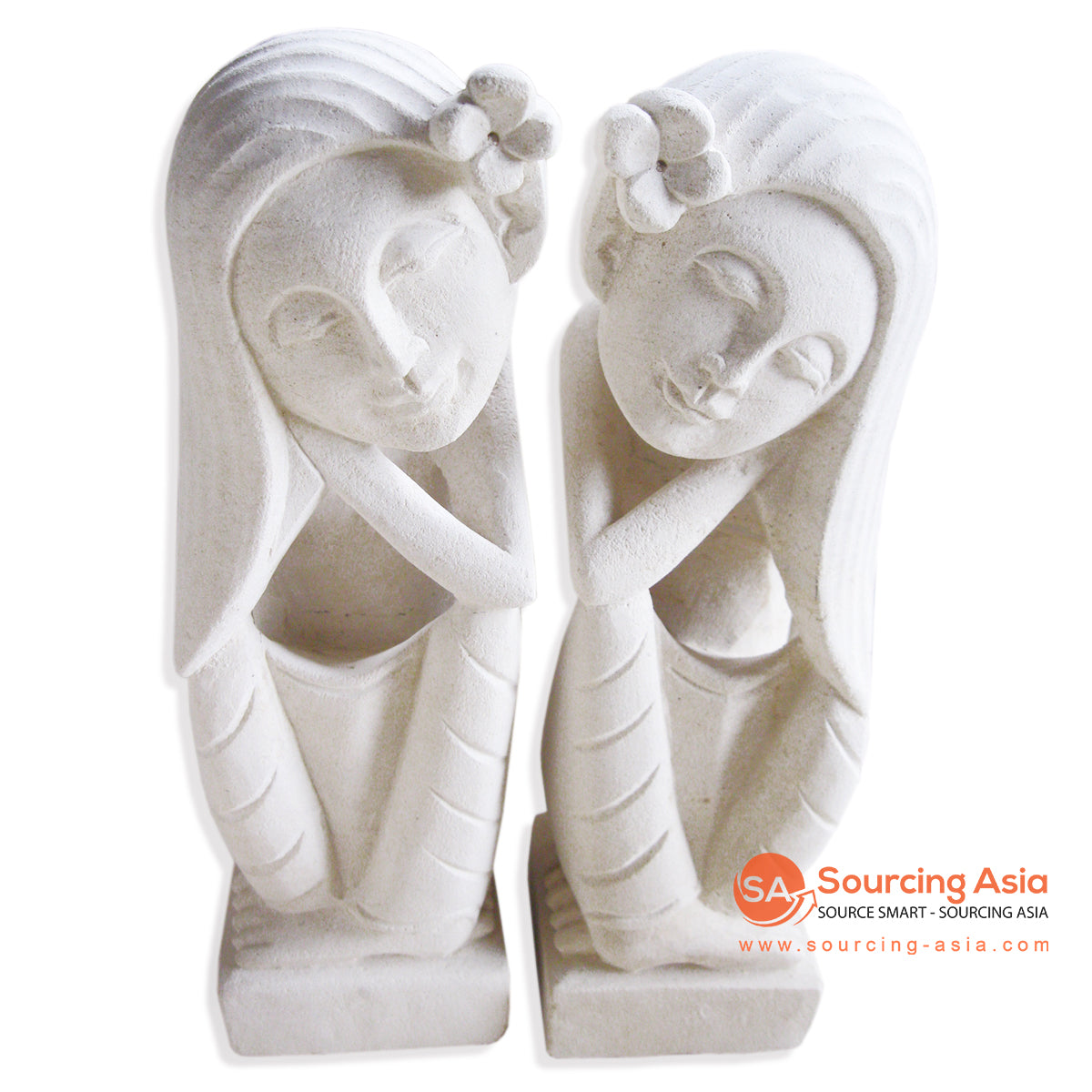 MHB136-20 SET OF TWO STONE DREAMING LADY LONG HAIR STATUES