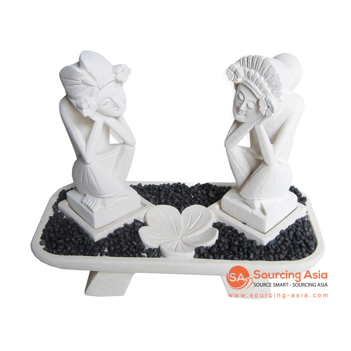 MHB142 SET OF DREAMING BALINESE JANGER COUPLE STATUE WITH STAND AND PEBBLES