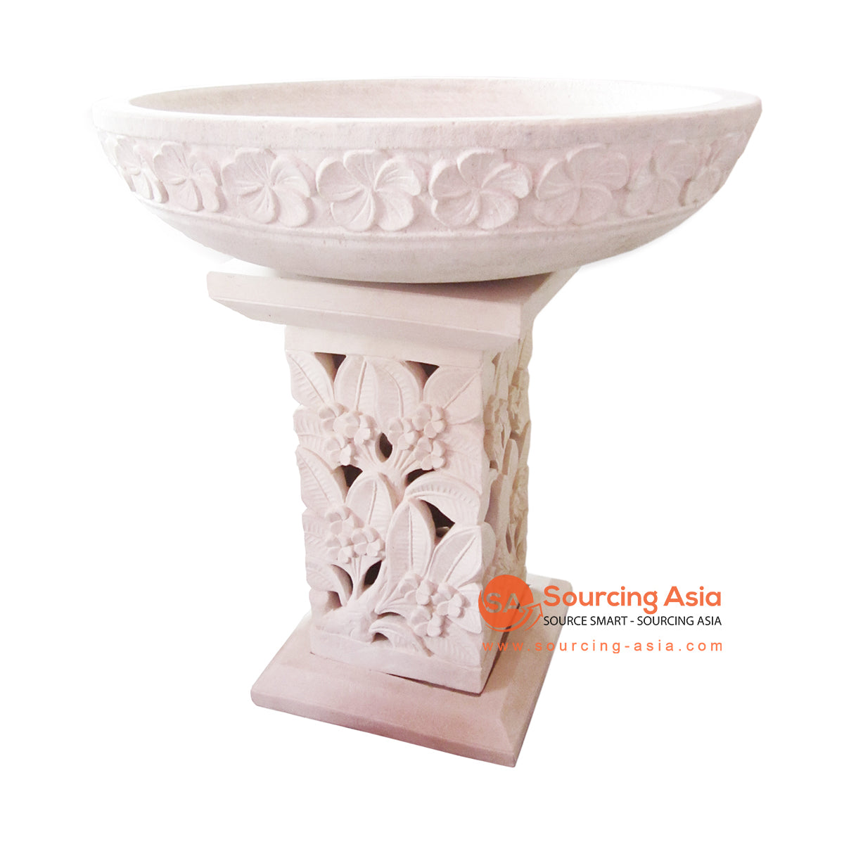 MHB145A STONE FRANGIPANI CARVED BASIN WITH CARVED CULVERT STAND