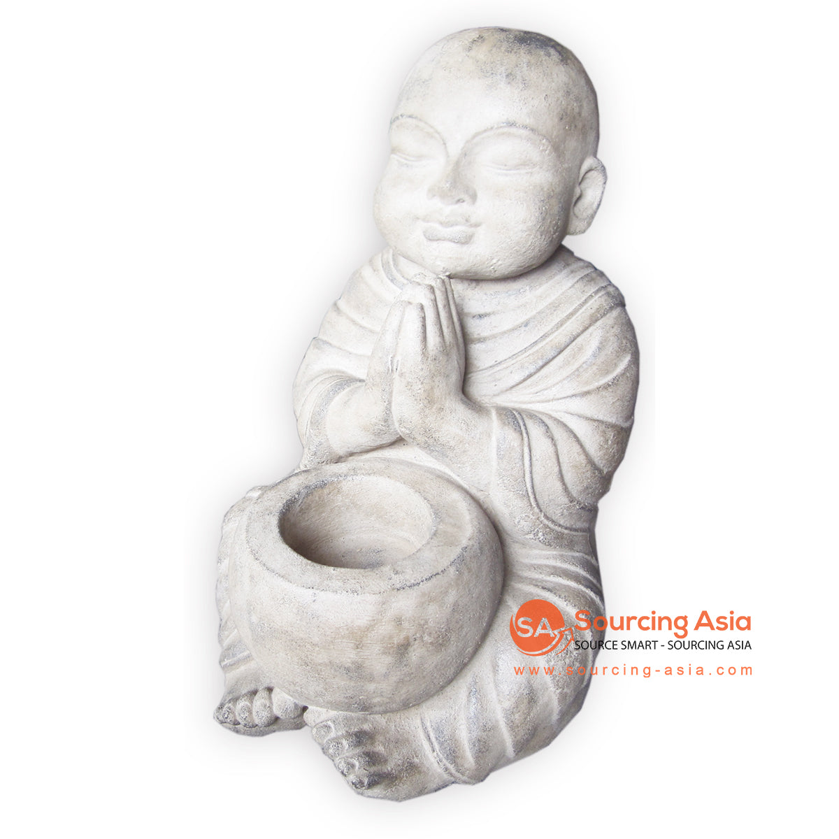 MHB194 STONE SITTING MONK STATUE WITH BOWL