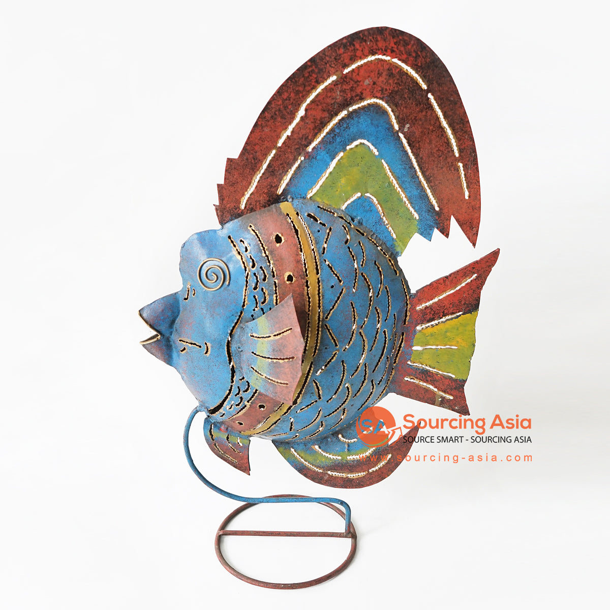 MHRC017 HAND PAINTED METAL FISH DECORATION WITH STAND