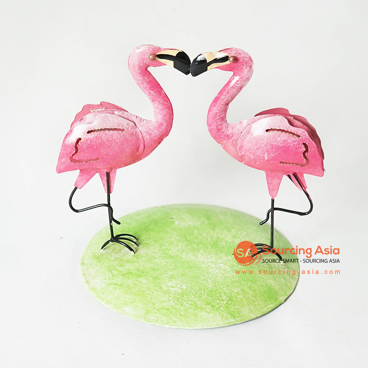 MHRC049 TWO METAL CRANES DECORATION WITH PINK HAND PAINTED