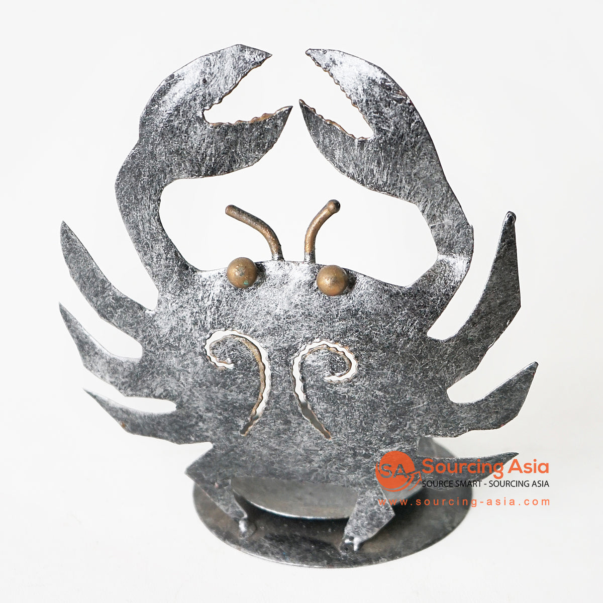 MHRC079 HAND PAINTED BLACK METAL CANDLE HOLDER WITH CRAB DECORATION