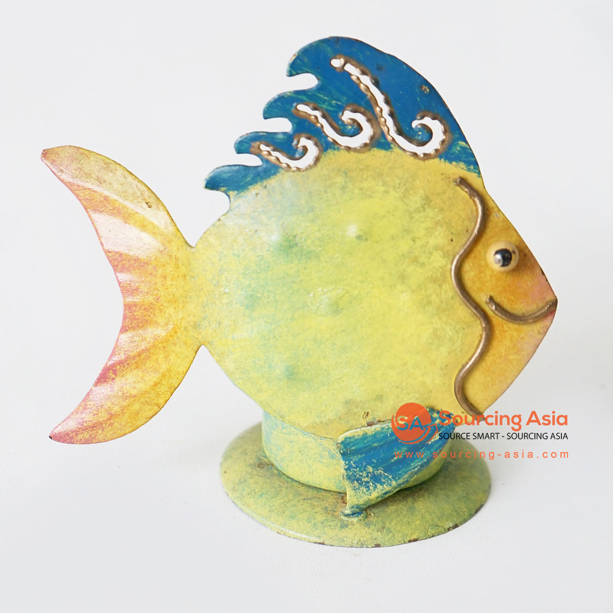 MHRC080 HAND PAINTED METAL CANDLE HOLDER WITH YELLOW FISH DECORATION