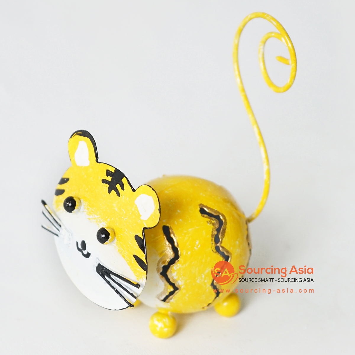 MHRC113 HAND PAINTED YELLOW AND WHITE METAL CAT DECORATION