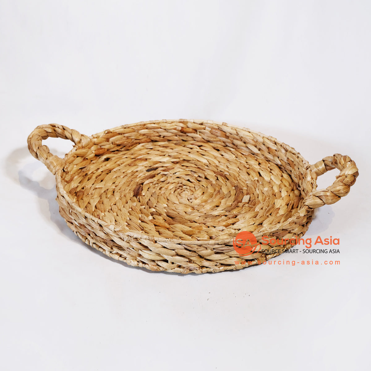 MRC018 NATURAL WATER HYACINTH ROUND TRAY WITH HANDLES