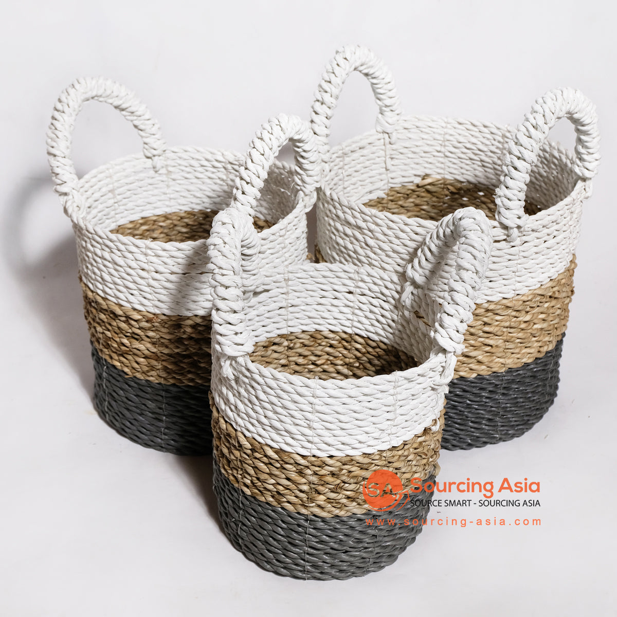 MRC043 SET OF THREE MULTICOLOR SEAGRASS BASKETS WITH HANDLE