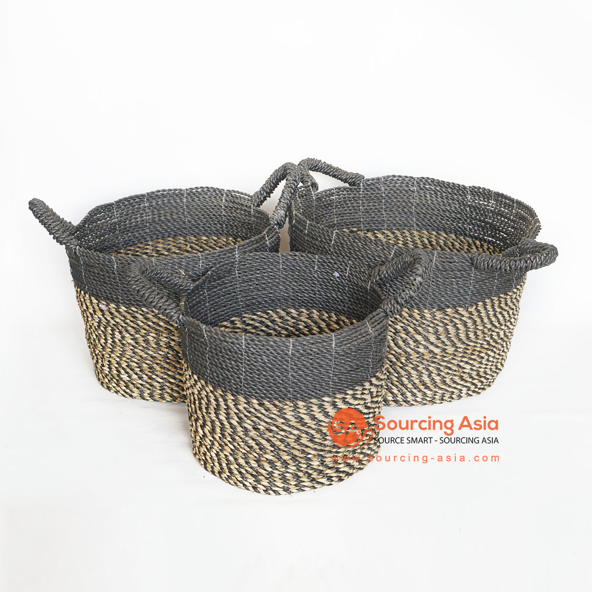 MRC071 SET OF THREE BLACK MENDONG BASKETS WITH HANDLE