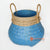 MRC085 BLUE BAMBOO BASKET WITH WHITE SEAGRASS EDGES AND HANDLE