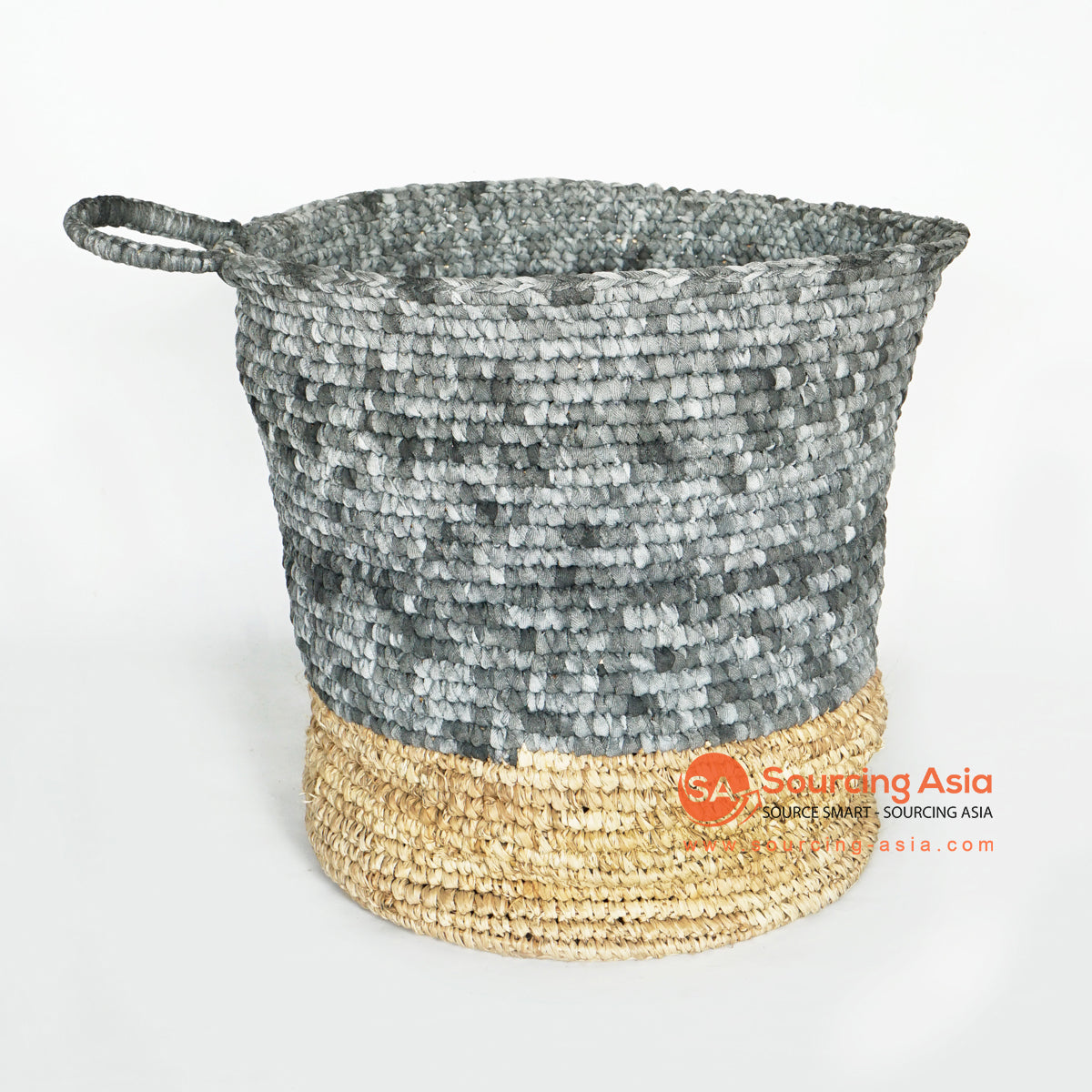 MRC127 GREY ROPE AND BROWN RAFFIA BASKET WITH HANDLE