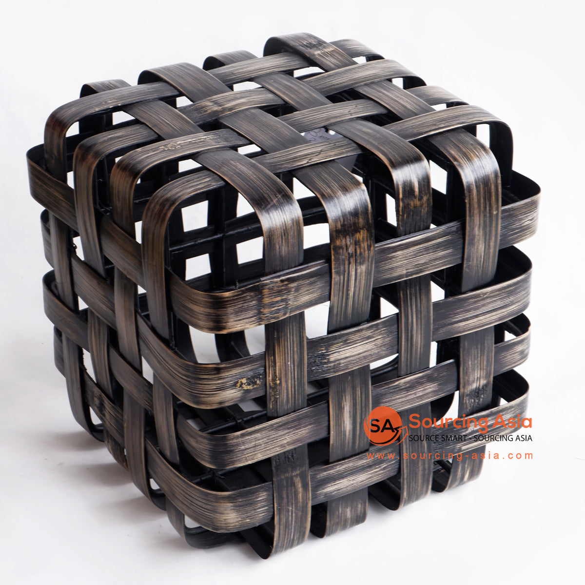 MRC195 BLACK WOVEN BAMBOO CUBE DECORATION