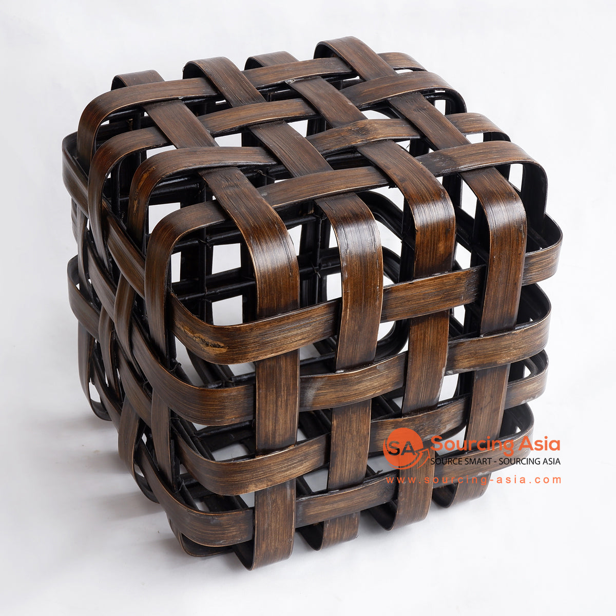 MRC196 DARK BROWN WOVEN BAMBOO CUBE DECORATION