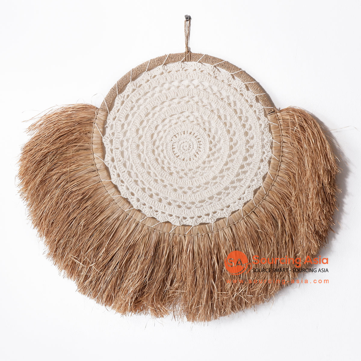 MRC205 WHITE MACRAME WITH NATURAL MENDONG FRINGE WALL DECORATION