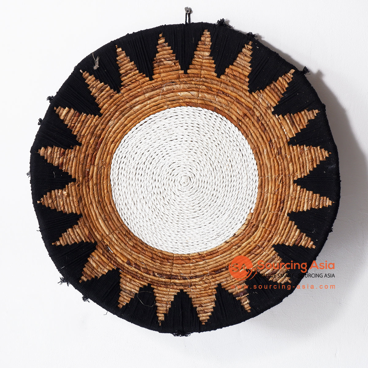 MRC206 NATURAL BANANA FIBER WITH BLACK MACRAME ROUND WALL DECORATION