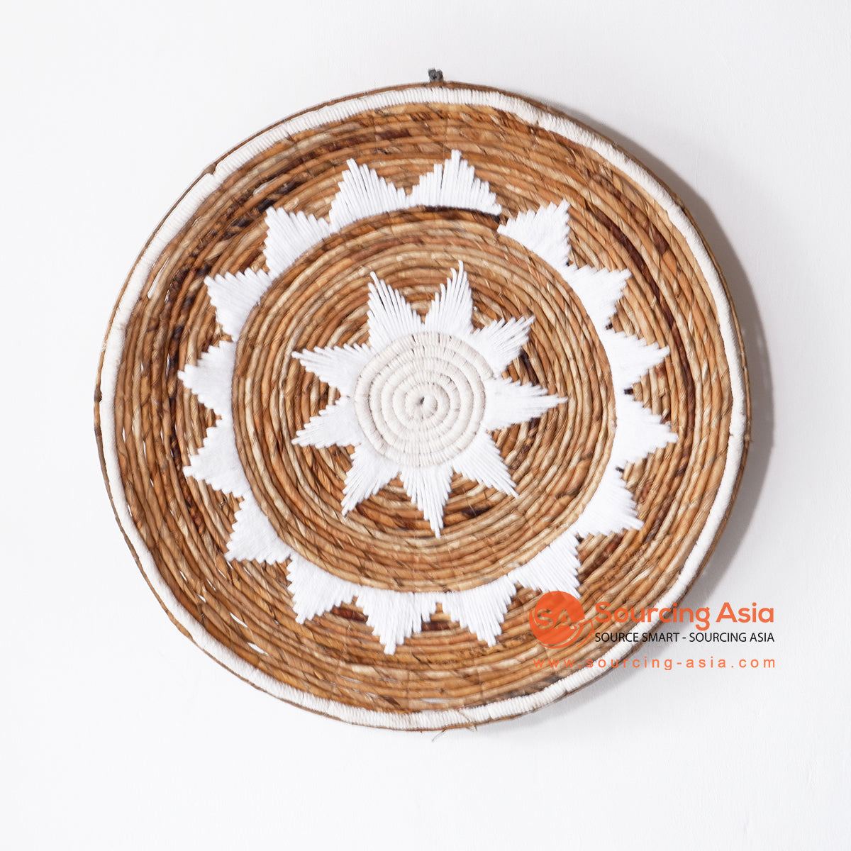 MRC207 NATURAL BANANA FIBER WITH WHITE MACRAME ROUND WALL DECORATION