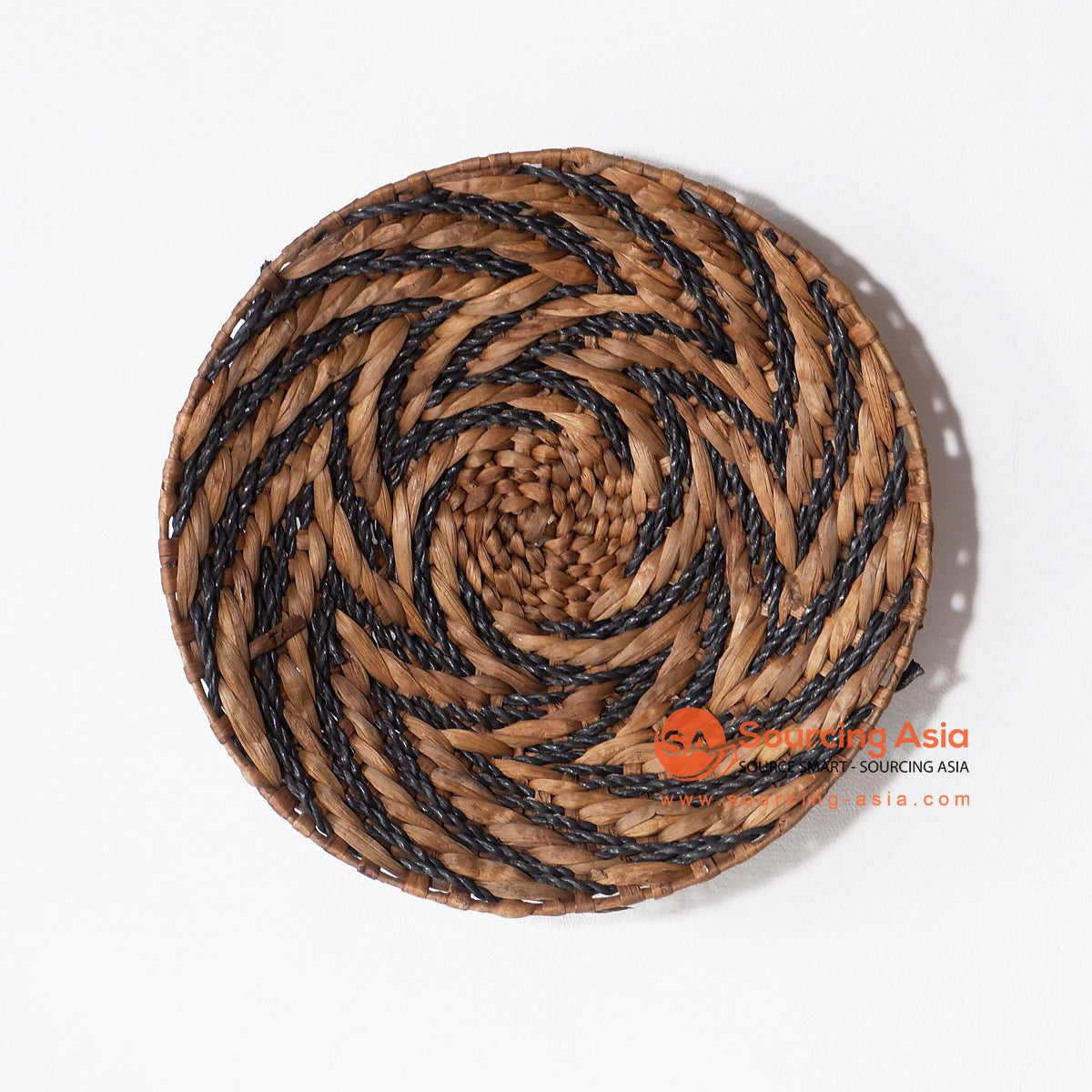 MRC215 NATURAL WATER HYACINTH AND BLACK RAFFIA ROUND WALL DECORATION