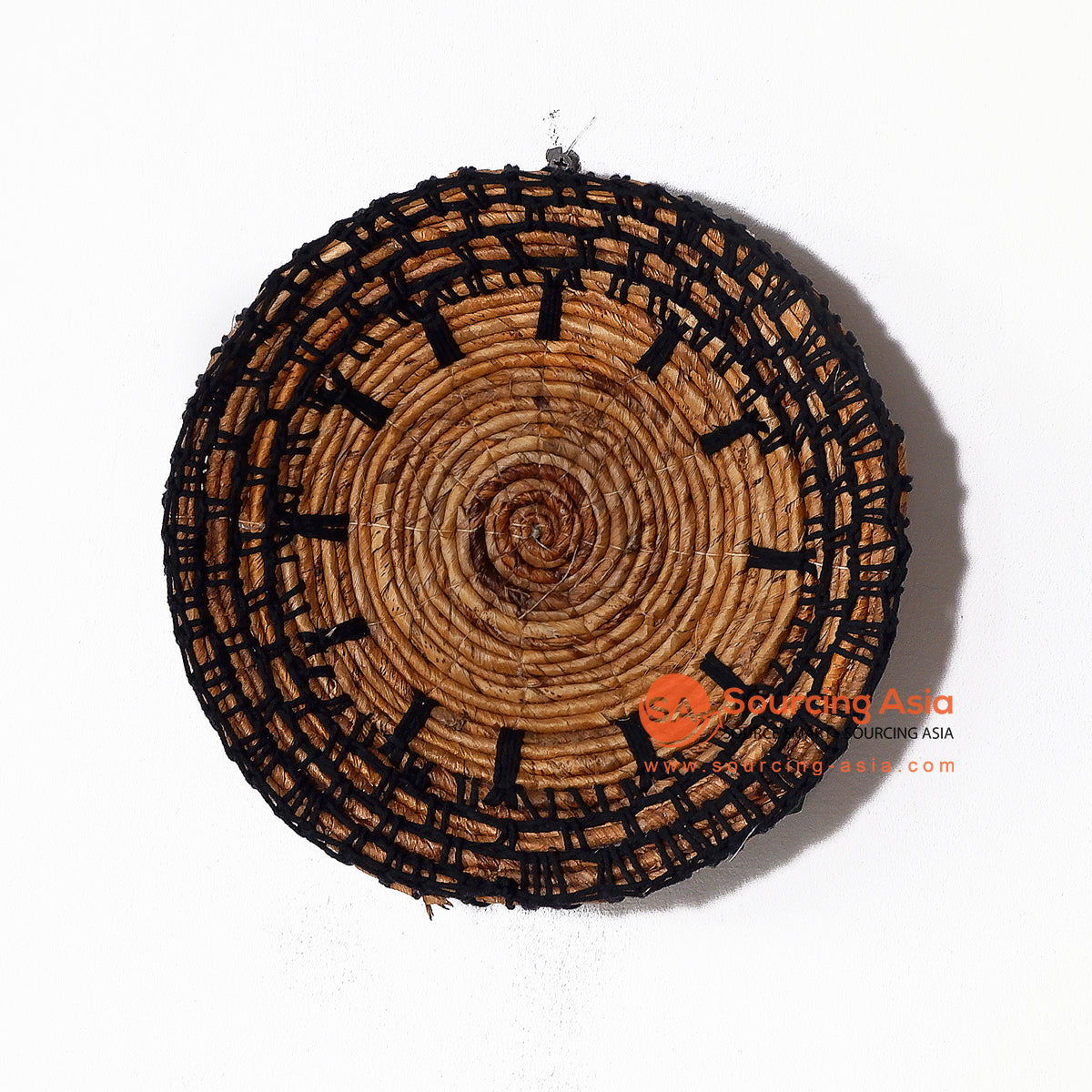 MRC218 NATURAL BANANA FIBER WITH BLACK MACRAME ROUND WALL DECORATION