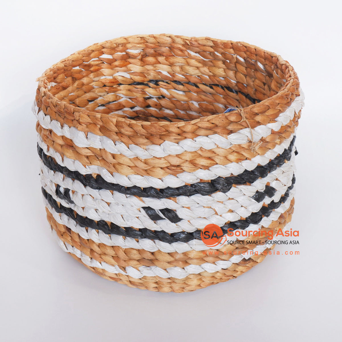 MRC243 NATURAL WATER HYACINTH WITH WHITE AND BLACK RAFFIA BASKET