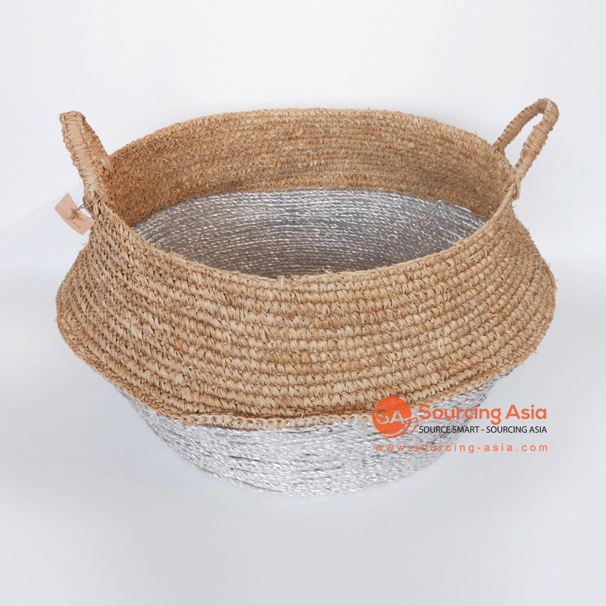 MRC274 NATURAL AND SILVER PALM RAFFIA BASKET WITH HANDLES