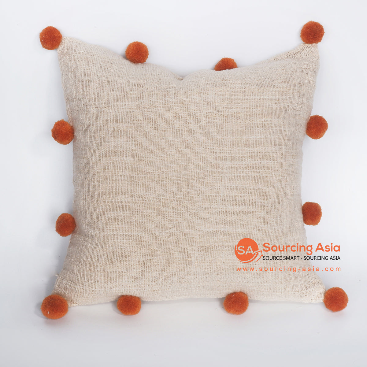 MRC308 NATURAL COTTON CUSHION WITH POMPOM DECORATION (PRICE WITHOUT INNER)