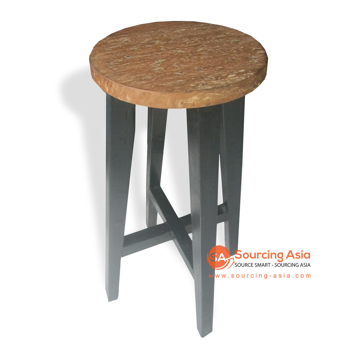 MRY089 BLACK AND BROWN TEAK WOOD OLD STYLE BAR STOOL