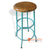 MRY091 NATURAL WOOD AND TURQUOISE METAL OLD STYLE BAR STOOL