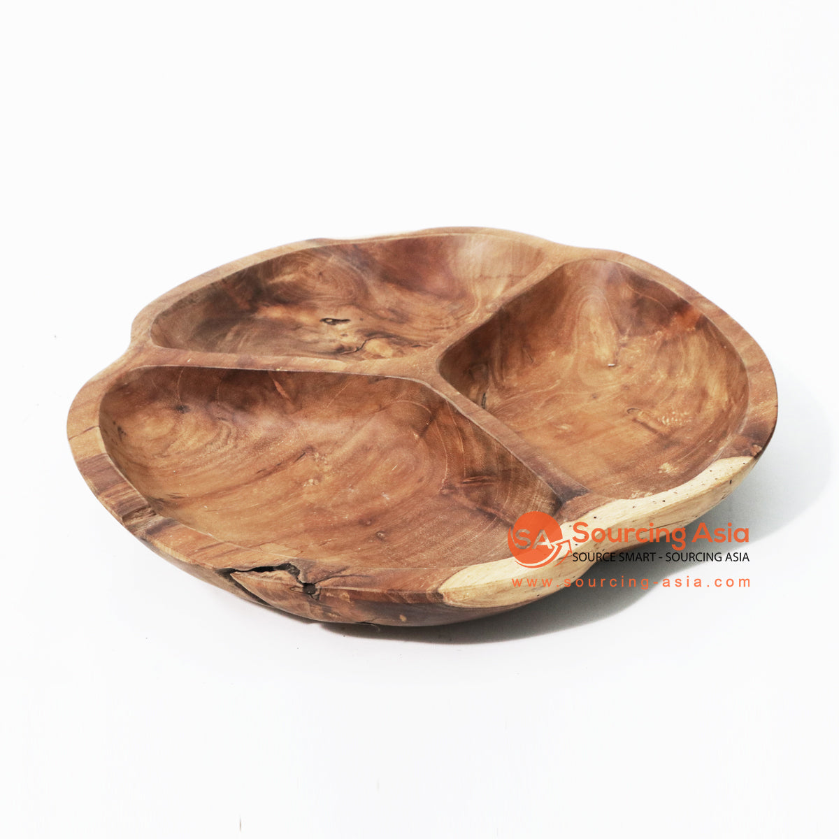 MSB003 NATURAL TEAK WOOD SNACK TRAY WITH THREE SECTIONS