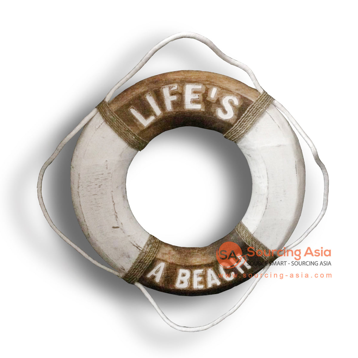 MTIB004 WOODEN BUOY RING WALL DECORATION WITH "LIFE'S A BEACH" SIGN