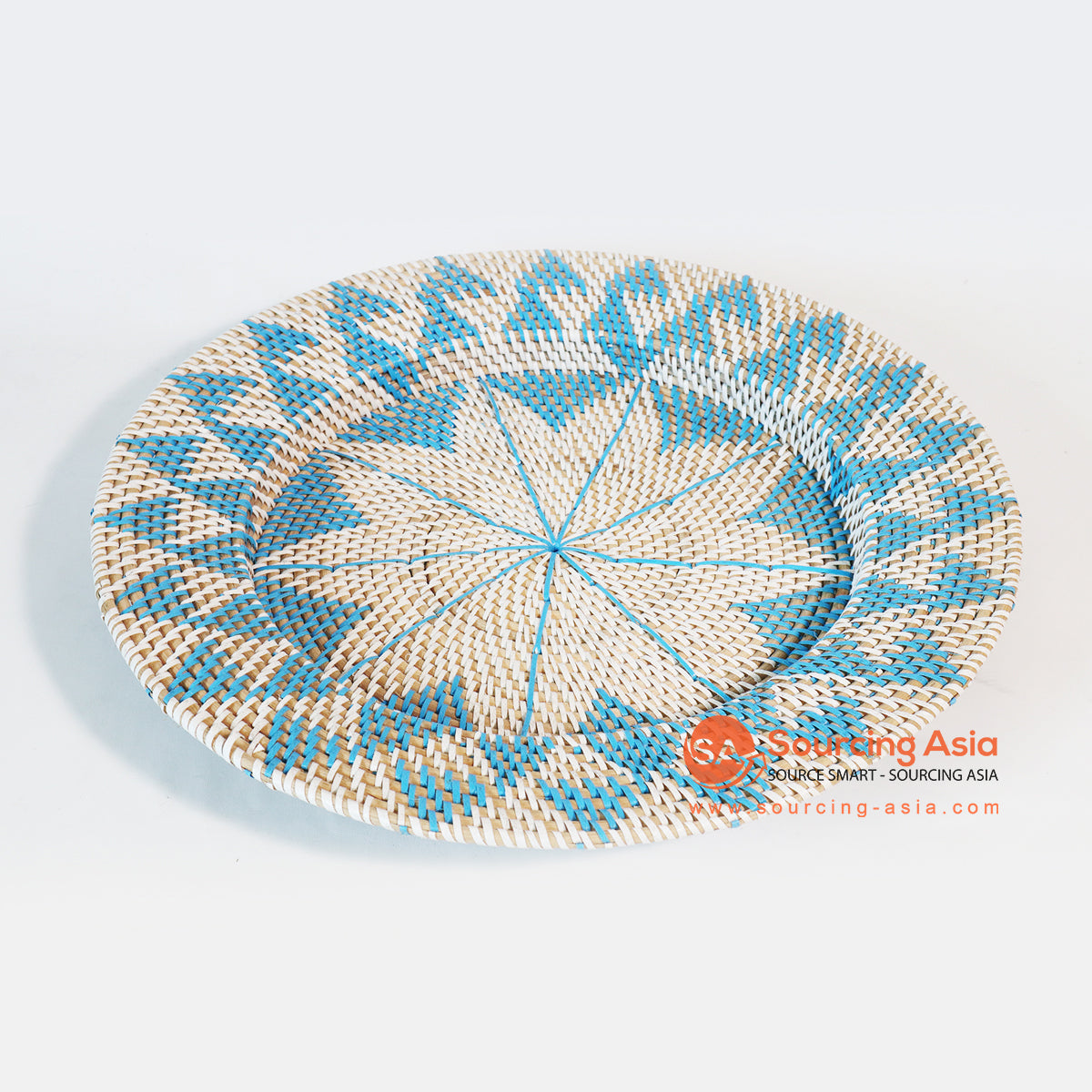 MTIC008-2 BLUE AND NATURAL WOVEN RATTAN TRAY