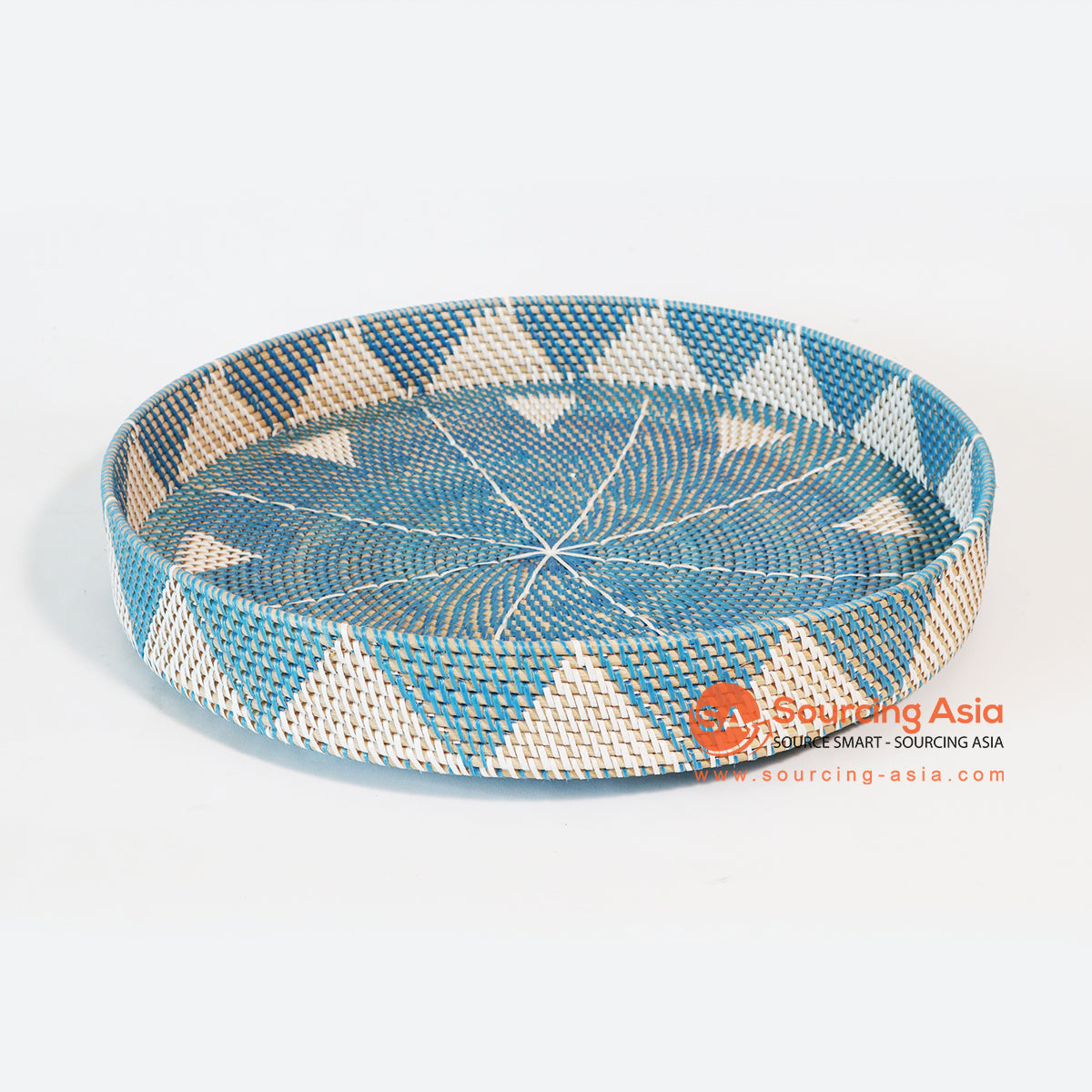 MTIC012-1 BLUE AND NATURAL WOVEN RATTAN TRAY