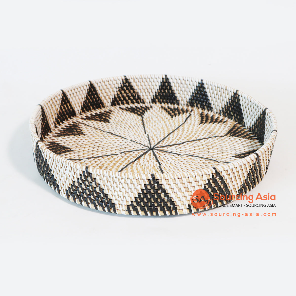 MTIC012 BLACK AND NATURAL WOVEN RATTAN TRAY
