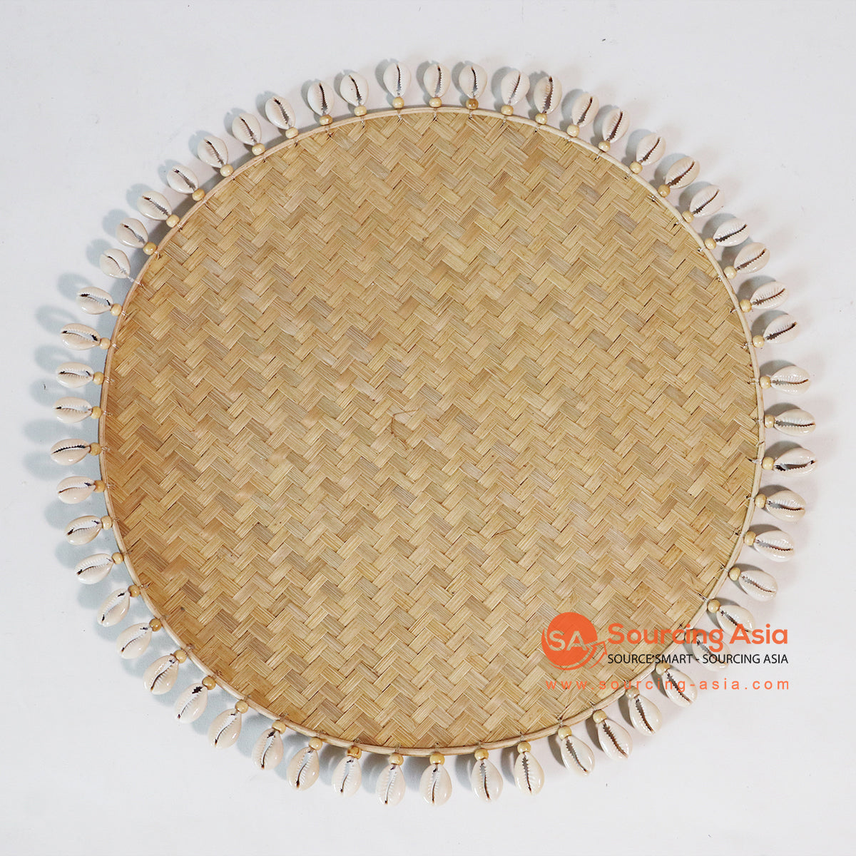 MTIC030-1 NATURAL WOVEN BAMBOO PLACEMAT WITH SHELL FRINGE