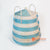 MTIC056 WHITE AND TURQUOISE WOVEN RATTAN BASKET WITH LID AND HANDLE