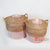 MTIC058 SET OF TWO NATURAL AND PINK WOVEN RATTAN BASKETS WITH LID AND HANDLE