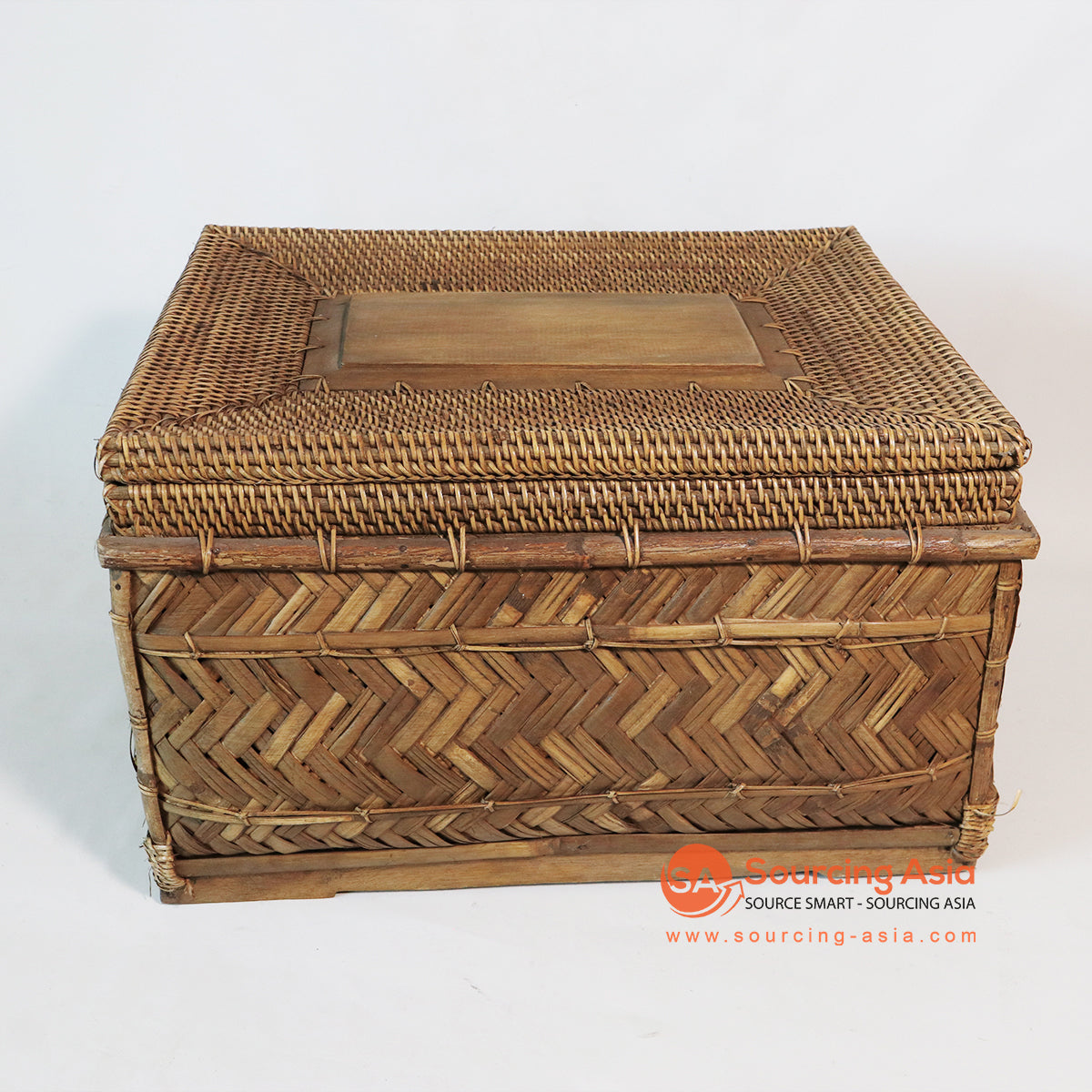 MTIC069 NATURAL WOVEN BAMBOO SQUARE BASKET WITH RATTAN LID