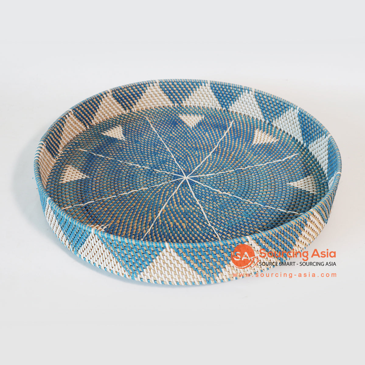 MTIC074-3 NATURAL AND BLUE RATTAN TRAY