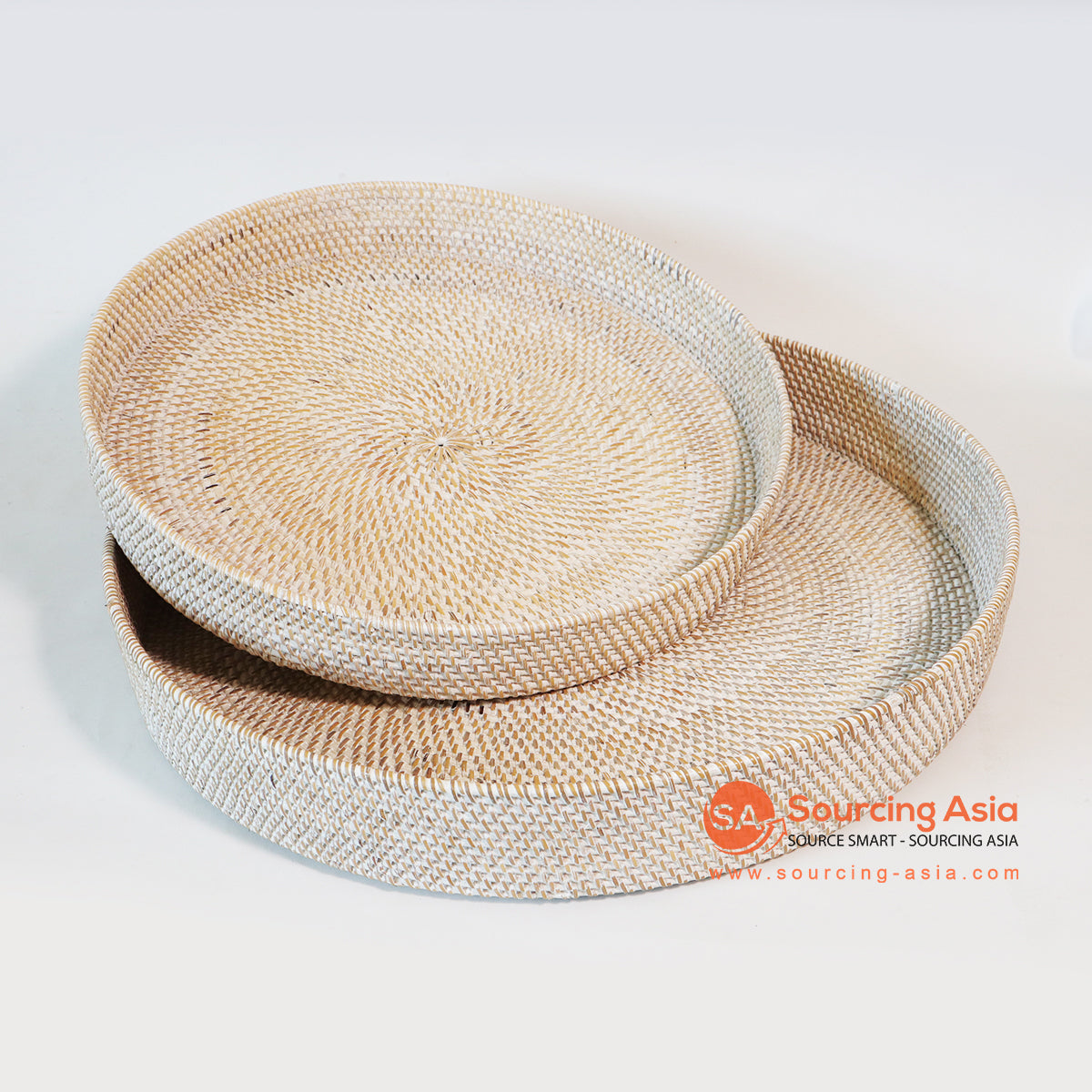 MTIC074 SET OF TWO NATURAL RATTAN ROUND TRAYS