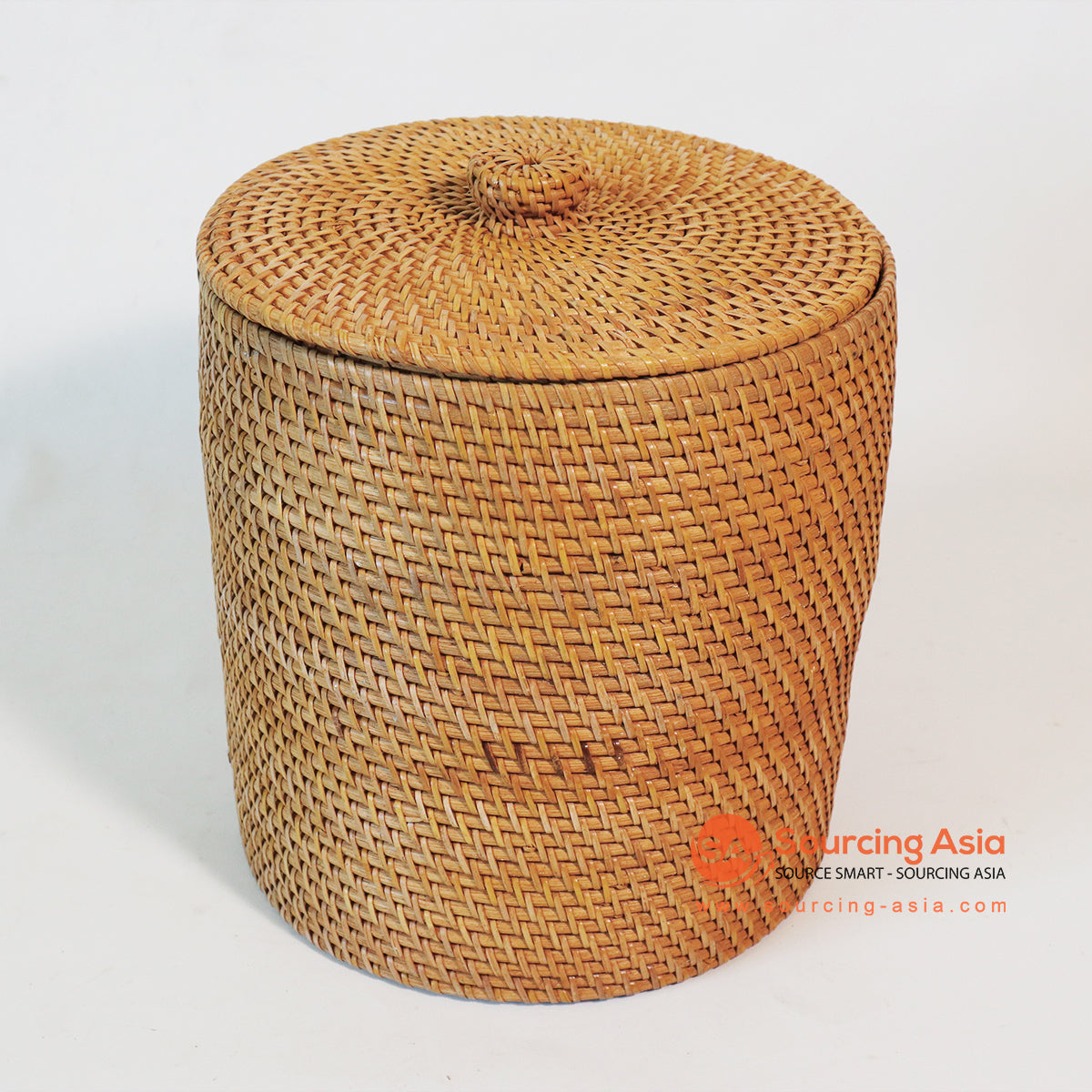 MTIC075 NATURAL WOVEN RATTAN WASTE PAPER BASKET WITH LID