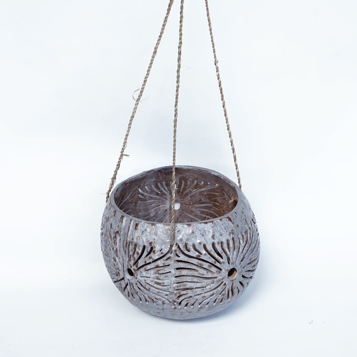 MULC059 GREY OLD COCONUT SHELL CARVED HANGING BOWL