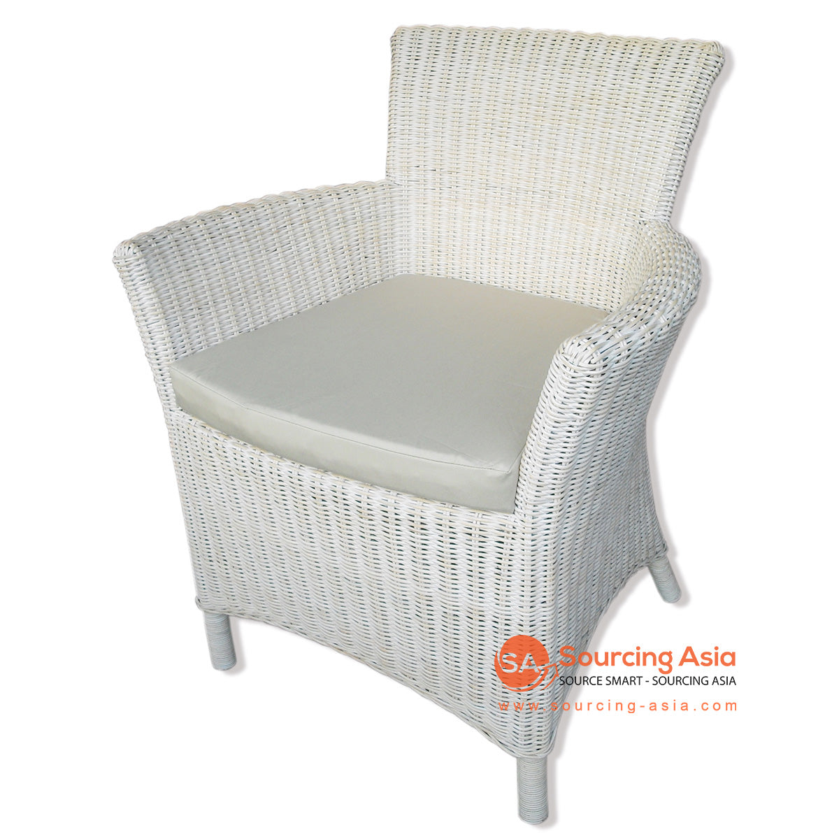 MUR008 WHITE RATTAN CASUAL CHAIR WITH CUSHION