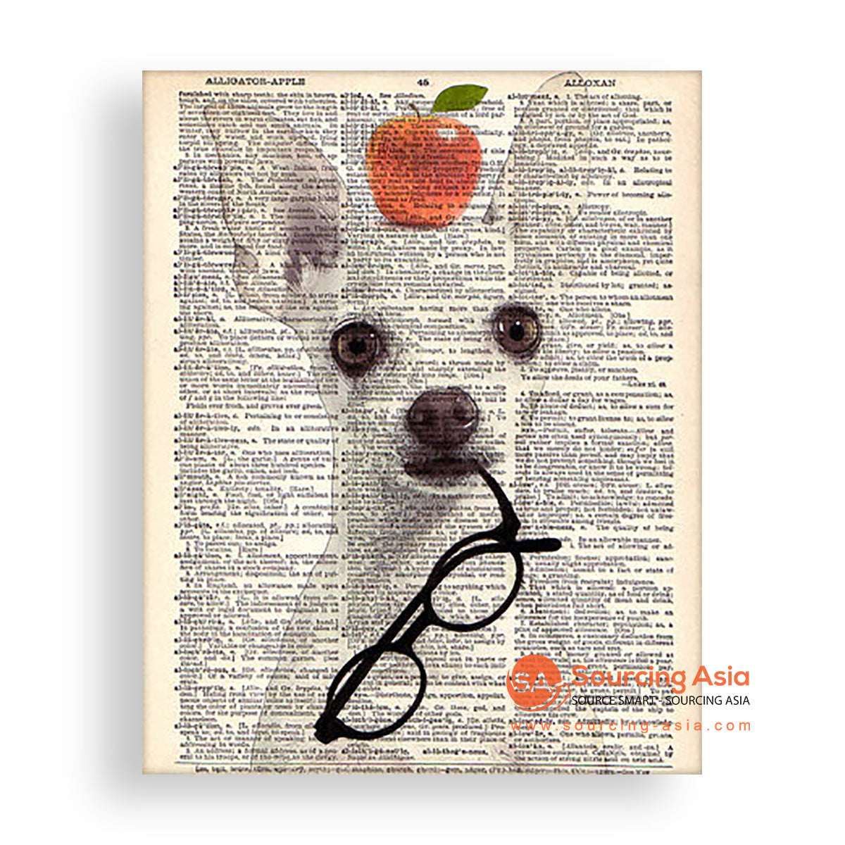 MYS175 DOG WITH APPLE AND GLASSES PAINTING