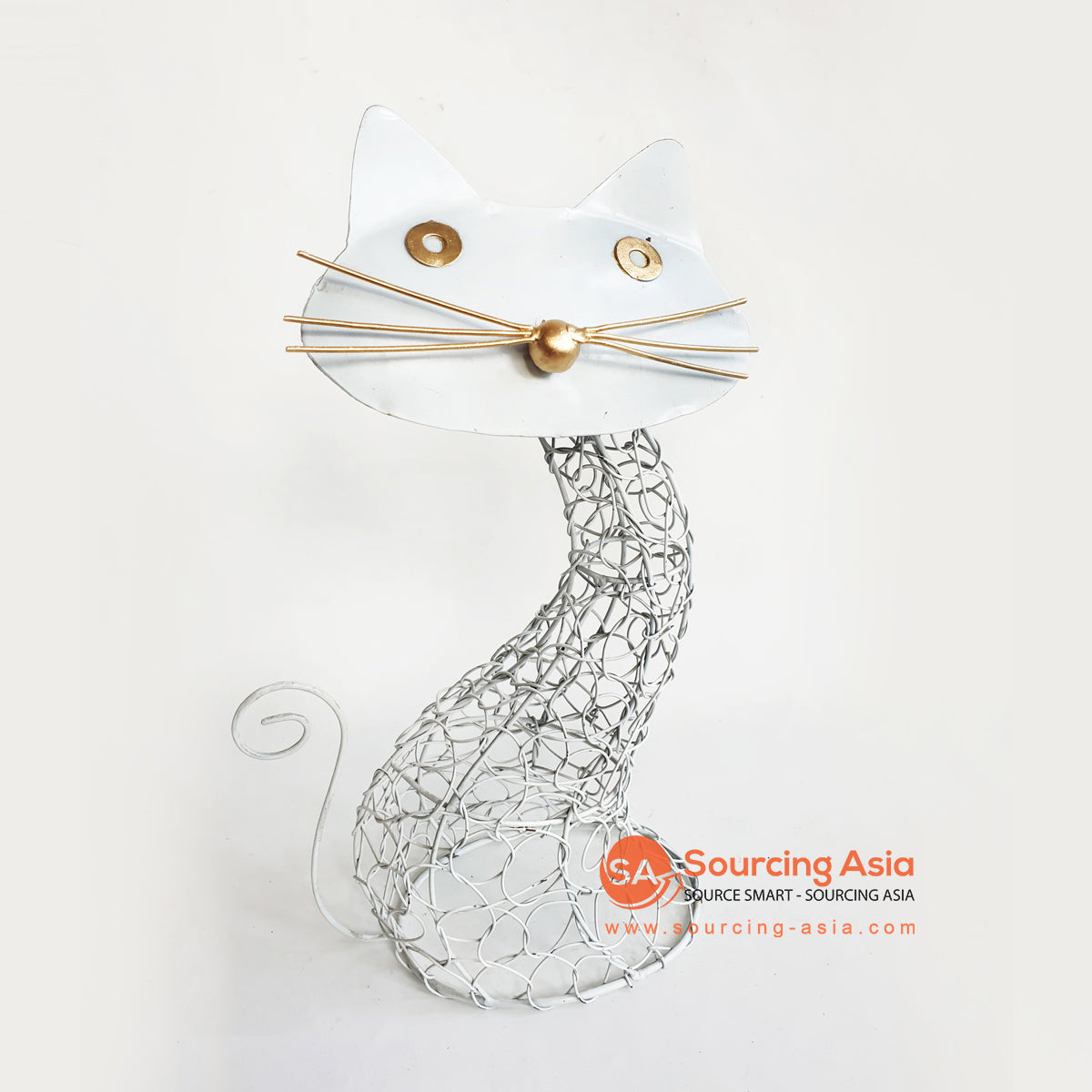 PEBC123 WHITE METAL CAT DECORATION