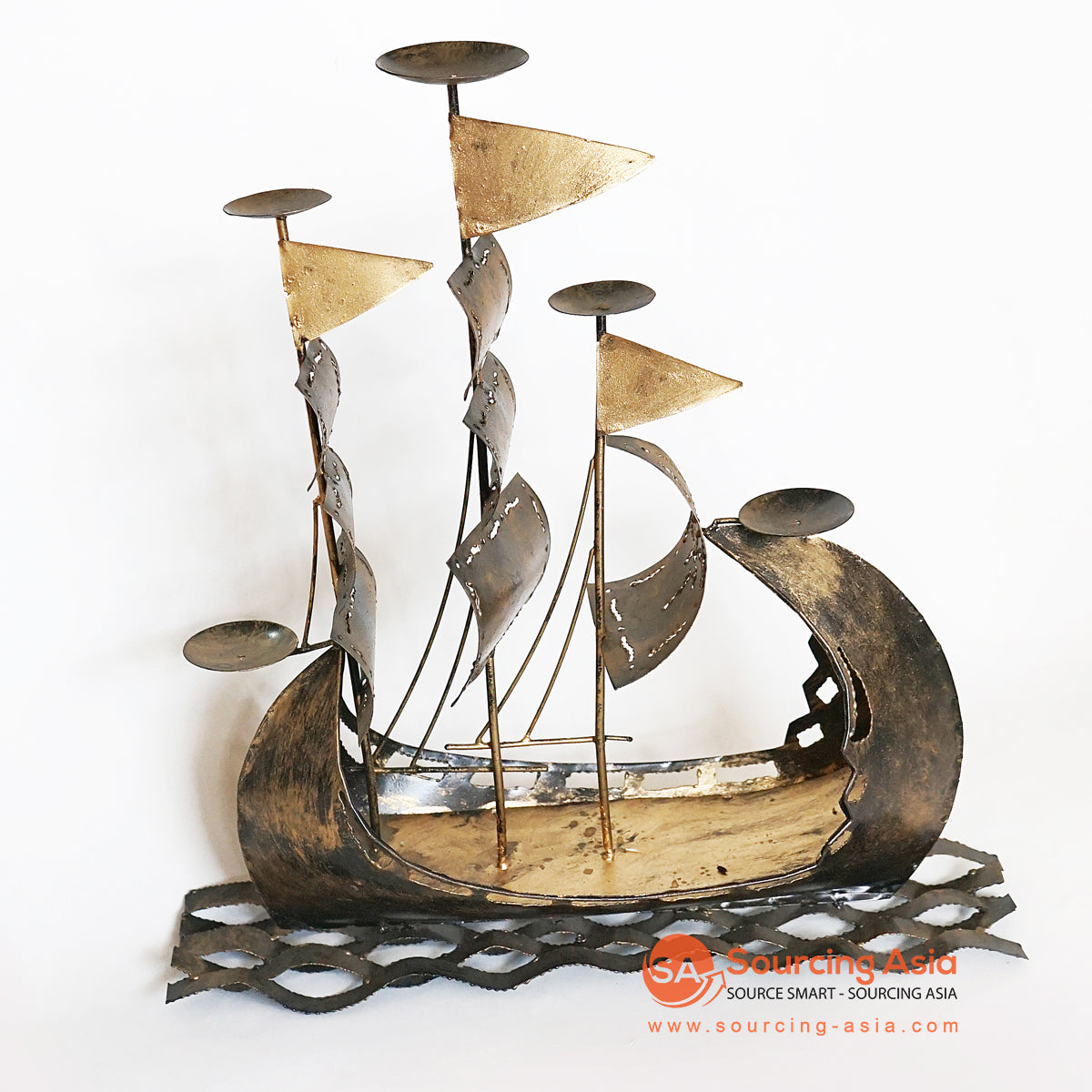 PEBC140 HAND PAINTED GOLD BLACK METAL SAILING BOAT DECORATION