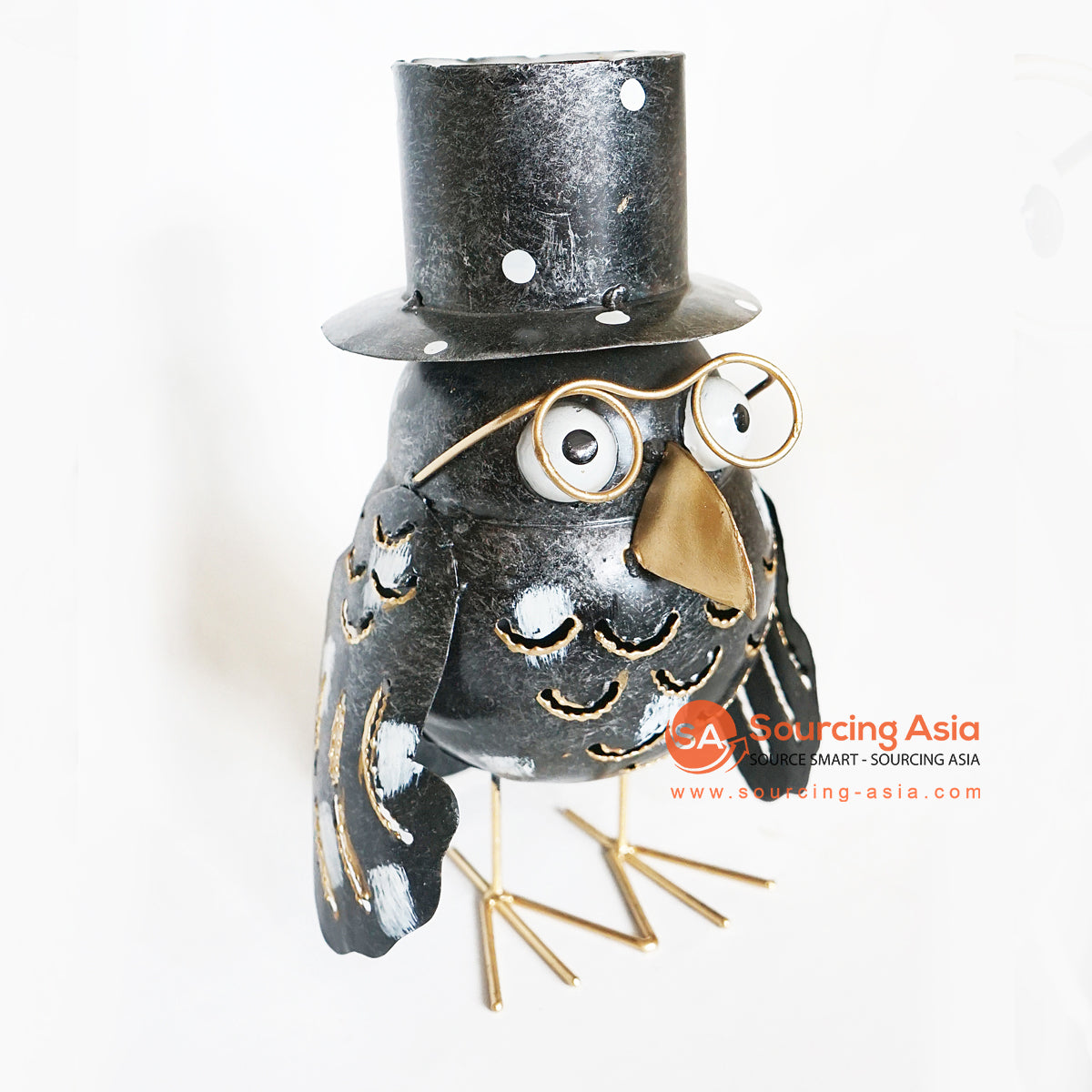 PEBC142 HAND PAINTED BLACK METAL RAVEN DECORATION WITH HAT AND GLASSES