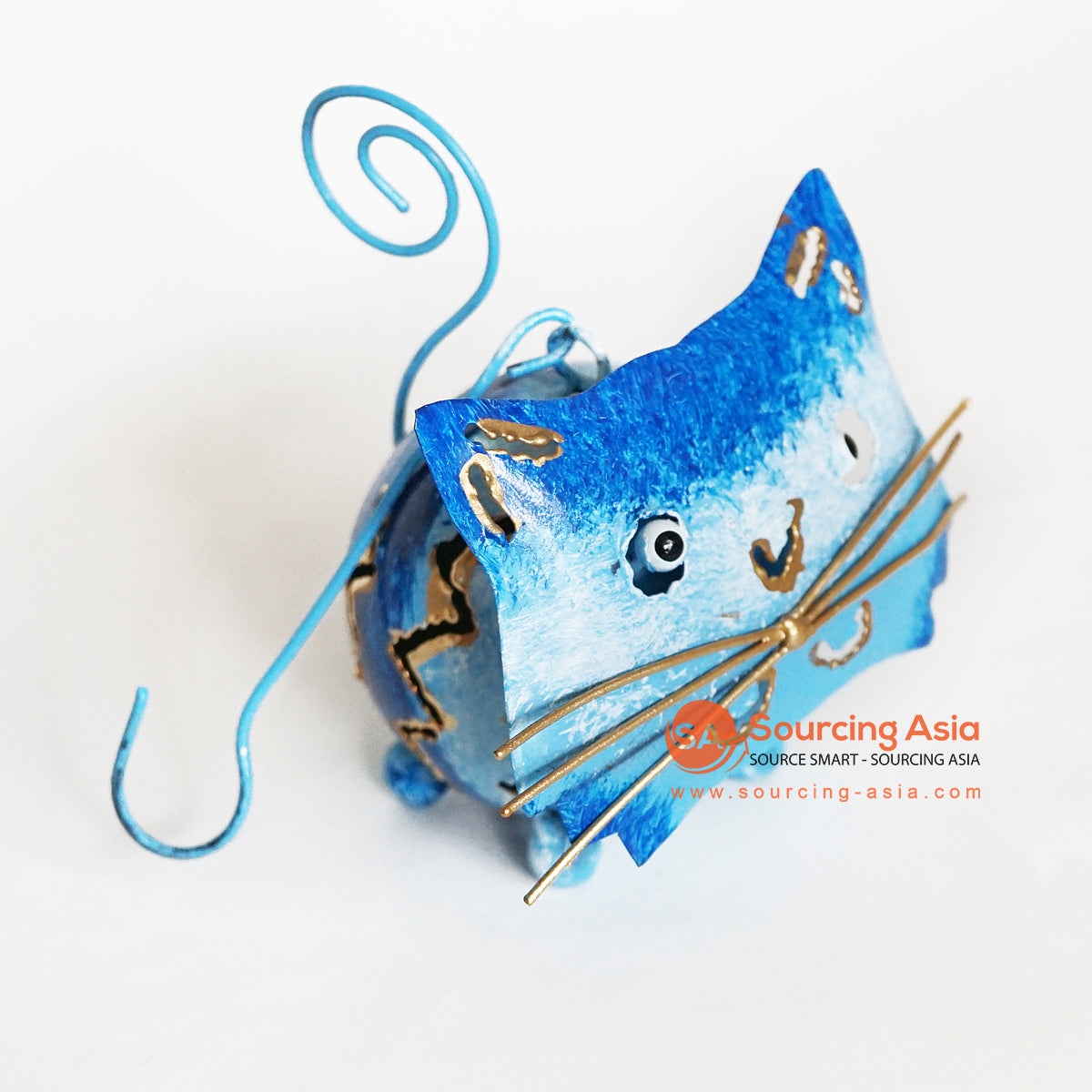 PEBC144 HAND PAINTED BLUE METAL CAT DECORATION