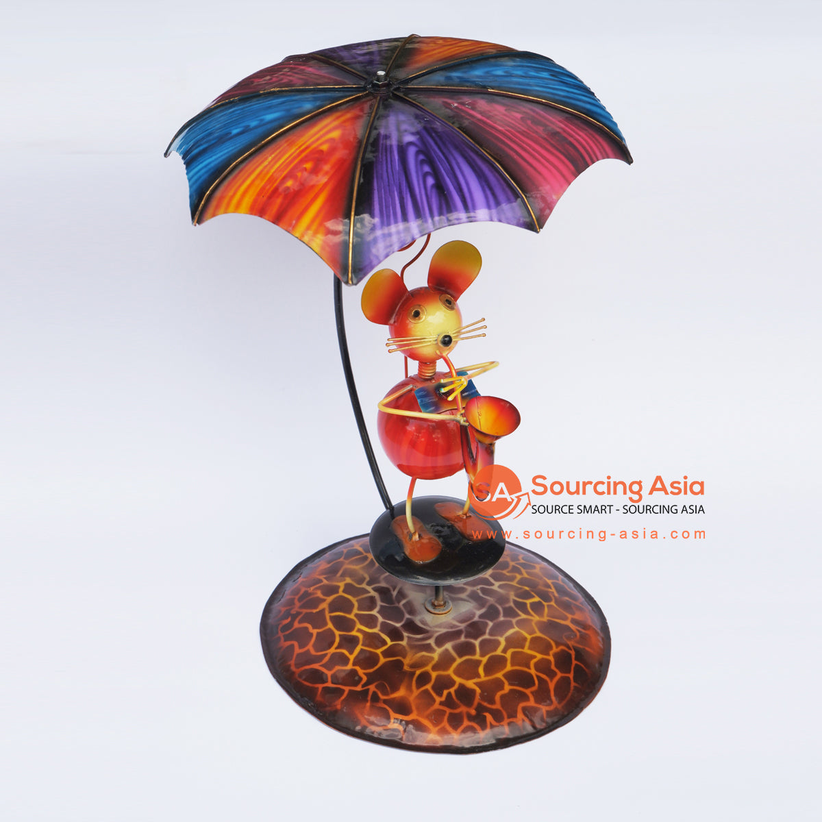 PEBC154 AIRBRUSHED PAINTED METAL DECOR MOUSE PLAYING TRUMPET UNDER THE UMBRELLA DECORATION