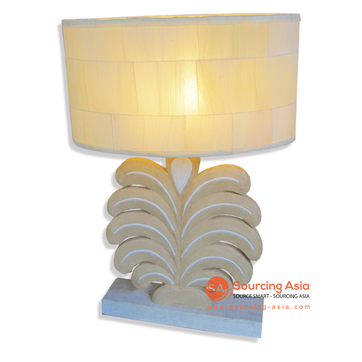 PIT031 KHAKI WOODEN TROPICAL BANANA LEAF CARVED TABLE LAMP WITH CORN LAMP SHADE