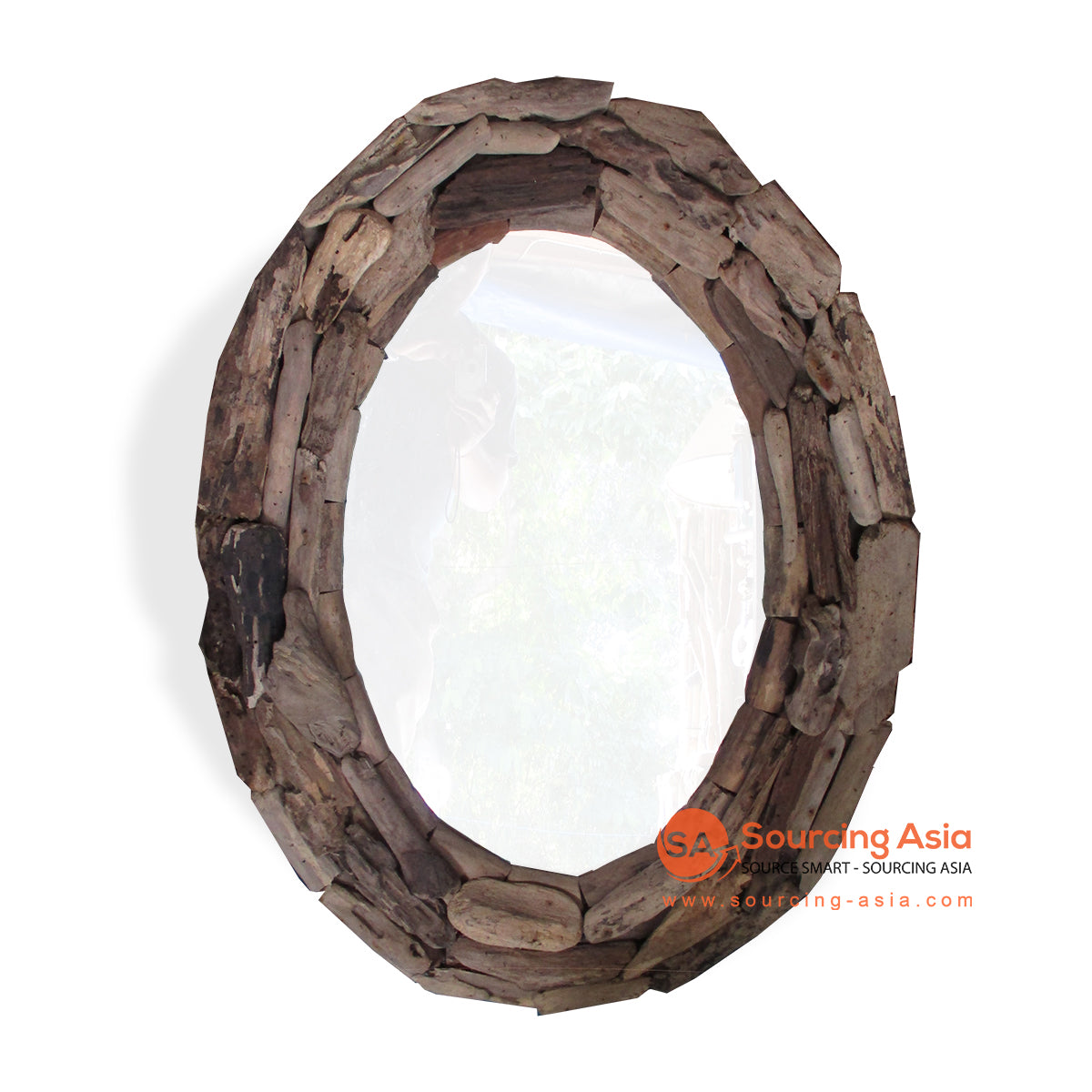 PJY022 NATURAL DRIFTWOOD OVAL MIRROR DECORATION