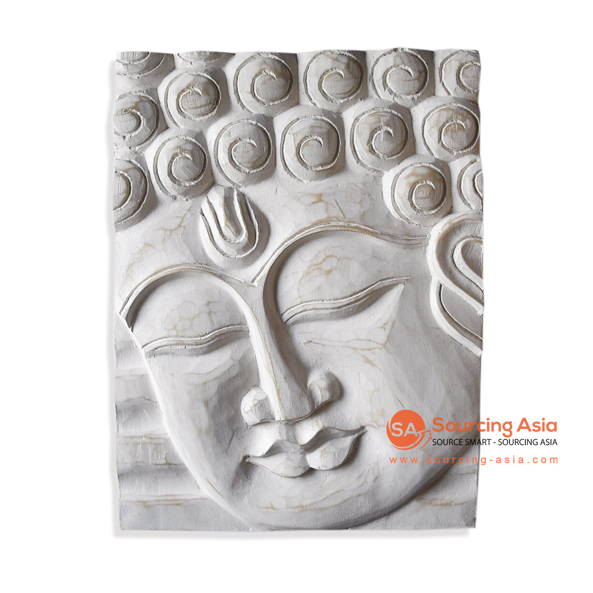 PNBD017 WHITE WOODEN BUDDHA FACE WALL DECORATION